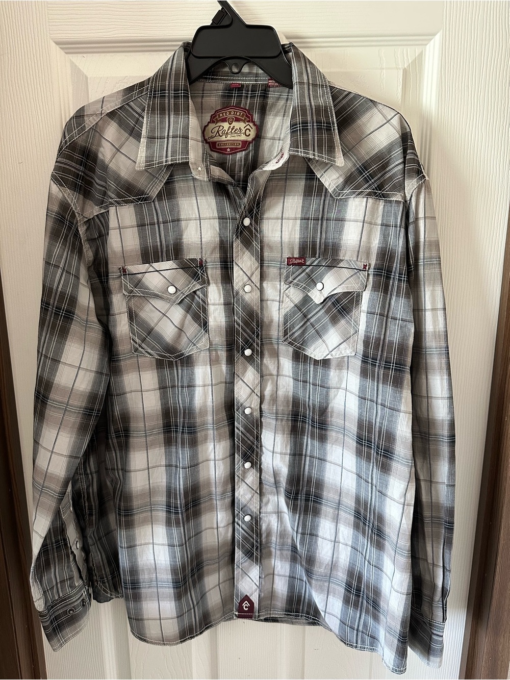 Rafter C Red Dirt Collection Men’s Gray Plaid Pearl Snap Shirt XXL long sleeve